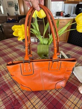 Fossil Orange Leather Tote Handbag